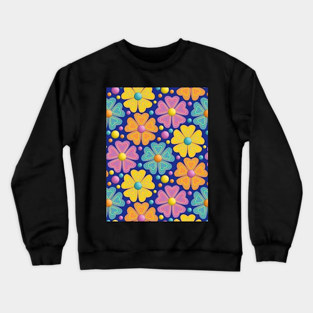 Floral Pattern Art On Blue Background Crewneck Sweatshirt by Designoholic